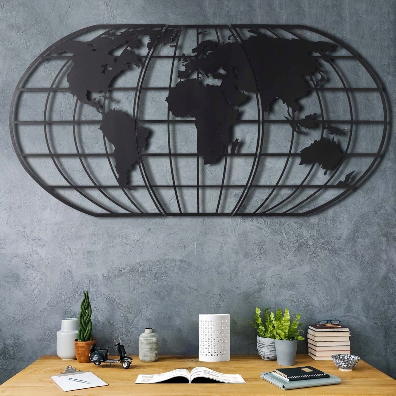 Decoratiune de perete, World Map Globe Led, Dimensiune: 60 x 120 cm, Negru - imagine 5
